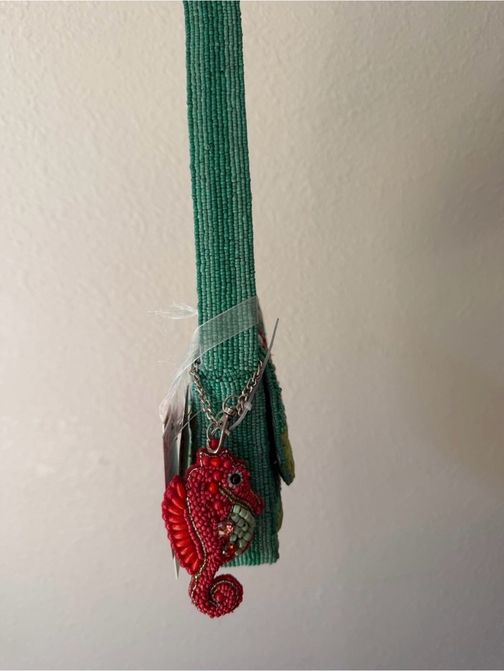 Embellished Teal Beaded Seahorse Shoulder Bag - Picture 3 of 4